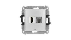 MINI Mechanizm gniazda HDMI 2.1, 8K + gniazda 1xRJ45, kat. 8, ekranowany, 8-stykowy, bez opisu srebrny metalik 7MGHKBO-88