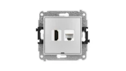 ICON Mechanizm gniazda HDMI 2.0, 4K + gniazda 1xRJ45, kat. 6A, 8-stykowy, bez pola opisowego srebrny metalik 7IGHKBO-46A