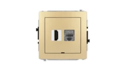 DECO Mechanizm gniazda HDMI 2.1, 8K + gniazda 1xRJ45, kat. 8, ekranowany, 8-stykowy, bez pola opisowego złoty 29DGHKBO-88