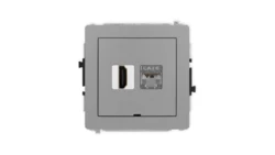 DECO Mechanizm gniazda HDMI 2.0, 4K + gniazda 1xRJ45, kat. 6, ekranowany, 8-stykowy, bez pola opisowego szary mat 27DGHKBO-46