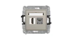 MINI Mechanizm gniazda pojedynczego HDMI 2.0, 4K + gniazda komp. poj. 1xRJ45, kat. 6, ekranowany, 8-stykowy taupe 60MGHK-46