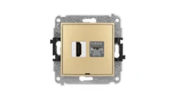 MINI Mechanizm gniazda HDMI 2.0, 4K + gniazda 1xRJ45, kat. 6, ekranowany, 8-stykowy, bez pola opisowego złoty 29MGHKBO-46