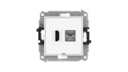 MINI Mechanizm gniazda HDMI 2.0, 4K + gniazda 1xRJ45, kat. 6, ekranowany, 8-stykowy, bez pola opisowego biały mat 25MGHKBO-46