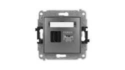 MINI Mechanizm gniazda pojedynczego HDMI 2.0, 4K + gniazda komp. poj. 1xRJ45, kat. 6, ekranowany, 8-stykowy grafitowy 11MGHK-46