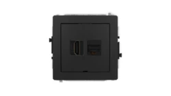 DECO Mechanizm gniazda HDMI 2.0, 4K + gniazda komp. poj. 1xRJ45, kat. 6A, 8-stykowy, bez pola opisowego czarny mat 12DGHKBO-46A