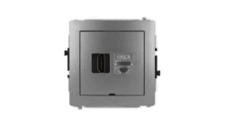DECO Mechanizm gniazda HDMI 2.1, 8K + gniazda 1xRJ45, kat. 8, ekranowany, 8-stykowy, bez pola opisowego grafitowy 11DGHKBO-88