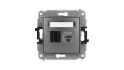 ICON Mechanizm gniazda pojedynczego HDMI 2.1, 8K + gniazda komp. poj. 1xRJ45, kat. 8, ekranowany, 8-stykowy grafitowy 11IGHK-88