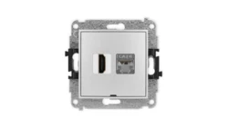 MINI Mechanizm gniazda HDMI 2.0, 4K + gniazda 1xRJ45, kat. 6, ekranowany, 8-stykowy, bez opisu srebrny metalik 7MGHKBO-46