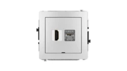 DECO Mechanizm gniazda HDMI 2.0, 4K + gniazda 1xRJ45, kat. 6, ekranowany, 8-stykowy, bez opisu srebrny metalik 7DGHKBO-46
