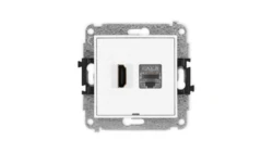 MINI Mechanizm gniazda HDMI 2.1, 8K + gniazda 1xRJ45, kat. 8, ekranowany, 8-stykowy, bez pola opisowego biały MGHKBO-88