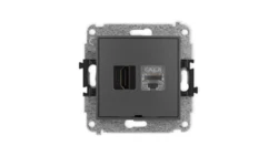 MINI Mechanizm gniazda HDMI 2.1, 8K + gniazda 1xRJ45, kat. 8, ekranowany, 8-stykowy, bez opisu grafitowy mat 28MGHKBO-88