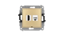 MINI Mechanizm gniazda HDMI 2.0, 4K + gniazda komp. poj. 1xRJ45, kat. 6A, 8-stykowy, bez pola opisowego złoty 29MGHKBO-46A