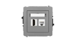 DECO Mechanizm gniazda pojedynczego HDMI 2.1, 8K + gniazda komp. poj. 1xRJ45, kat. 6A, 8-stykowy szary mat 27DGHK-86A