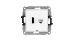 MINI Mechanizm gniazda HDMI 2.1, 8K + gniazda komp. poj. 1xRJ45, kat. 6A, 8-stykowy, bez pola opisowego biały mat 25MGHKBO-86A