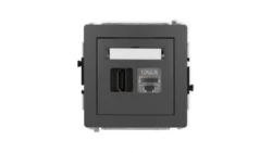 DECO Mechanizm gniazda HDMI 2.1, 8K + gniazda komp. poj. 1xRJ45, kat. 8, ekranowany, 8-stykowy grafitowy mat 28DGHK-88