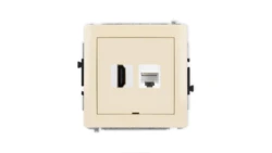 DECO Mechanizm gniazda HDMI 2.0, 4K + gniazda komp. poj. 1xRJ45, kat. 6A, 8-stykowy, bez pola opisowego beżowy 1DGHKBO-46A