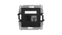 ICON Mechanizm gniazda pojedynczego HDMI 2.1, 8K + gniazda komp. poj. 1xRJ45, kat. 8, ekranowany, 8-stykowy czarny mat 12IGHK-88