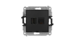 MINI Mechanizm gniazda HDMI 2.0, 4K + gniazda komp. poj. 1xRJ45, kat. 6A, 8-stykowy, bez pola opisowego czarny mat 12MGHKBO-46A