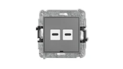 MINI Mechanizm ładowarki USB podwójnej 2xUSB C, 30W max., bez pola opisowego szary mat 27MCUSBBO-9