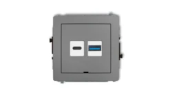 DECO Mechanizm ładowarki USB podwójnej USB C + USB A, 30W max., bez pola opisowego szary mat 27DCUSBBO-10