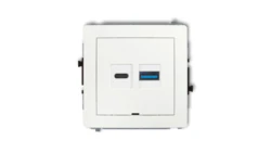 DECO Mechanizm ładowarki USB podwójnej USB C + USB A, 30W max., bez pola opisowego biały mat 25DCUSBBO-10