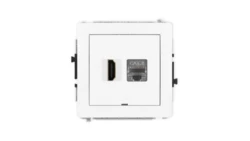 DECO Mechanizm gniazda HDMI 2.1, 8K + gniazda 1xRJ45, kat. 8, ekranowany, 8-stykowy, bez pola opisowego biały DGHKBO-88