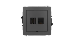 DECO Mechanizm gniazda HDMI 2.1, 8K + gniazda 1xRJ45, kat. 6A, 8-stykowy, bez pola opisowego grafitowy mat 28DGHKBO-86A