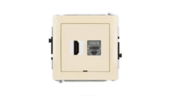 DECO Mechanizm gniazda HDMI 2.1, 8K + gniazda 1xRJ45, kat. 8, ekranowany, 8-stykowy, bez pola opisowego beżowy 1DGHKBO-88