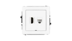 DECO Mechanizm gniazda HDMI 2.1, 8K + gniazda komp. poj. 1xRJ45, kat. 6A, 8-stykowy, bez pola opisowego biały mat 25DGHKBO-86A