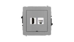 DECO Mechanizm gniazda HDMI 2.1, 8K + gniazda komp. poj. 1xRJ45, kat. 6A, 8-stykowy, bez pola opisowego szary mat 27DGHKBO-86A