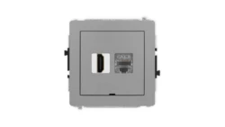 DECO Mechanizm gniazda HDMI 2.1, 8K + gniazda 1xRJ45, kat. 8, ekranowany, 8-stykowy, bez pola opisowego szary mat 27DGHKBO-88