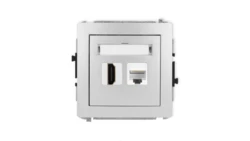 DECO Mechanizm gniazda pojedynczego HDMI 2.1, 8K + gniazda komp. poj. 1xRJ45, kat. 6A, 8-stykowy srebrny metalik 7DGHK-86A