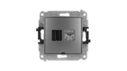 ICON Mechanizm gniazda HDMI 2.0, 4K + gniazda 1xRJ45, kat. 6, ekranowany, 8-stykowy, bez pola opisowego grafitowy 11IGHKBO-46