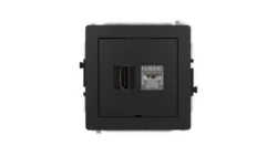DECO Mechanizm gniazda HDMI 2.0, 4K + gniazda 1xRJ45, kat. 6, ekranowany, 8-stykowy, bez pola opisowego czarny mat 12DGHKBO-46