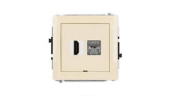 DECO Mechanizm gniazda HDMI 2.0, 4K + gniazda 1xRJ45, kat. 6, ekranowany, 8-stykowy, bez pola opisowego beżowy 1DGHKBO-46