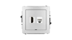 DECO Mechanizm gniazda HDMI 2.0, 4K + gniazda 1xRJ45, kat. 6A, 8-stykowy, bez pola opisowego srebrny metalik 7DGHKBO-46A