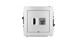DECO Mechanizm gniazda HDMI 2.1, 8K + gniazda 1xRJ45, kat. 8, ekranowany, 8-stykowy, bez opisu srebrny metalik 7DGHKBO-88