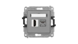 MINI Mechanizm gniazda pojedynczego HDMI 2.0, 4K + gniazda komp. poj. 1xRJ45, kat. 6, ekranowany, 8-stykowy szary mat 27MGHK-46