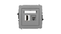 DECO Mechanizm gniazda pojedynczego HDMI 2.1, 8K + gniazda komp. poj. 1xRJ45, kat. 8, ekranowany, 8-stykowy szary mat 27DGHK-88