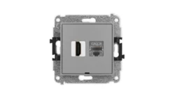 ICON Mechanizm gniazda HDMI 2.1, 8K + gniazda 1xRJ45, kat. 8, ekranowany, 8-stykowy, bez pola opisowego szary mat 27IGHKBO-88