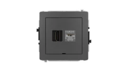DECO Mechanizm gniazda HDMI 2.0, 4K + gniazda 1xRJ45, kat. 6, ekranowany, 8-stykowy, bez opisu grafitowy mat 28DGHKBO-46
