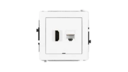 DECO Mechanizm gniazda HDMI 2.1, 8K + gniazda komp. poj. 1xRJ45, kat. 6A, 8-stykowy, bez pola opisowego biały DGHKBO-86A