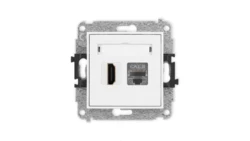 MINI Mechanizm gniazda pojedynczego HDMI 2.1, 8K + gniazda komp. poj. 1xRJ45, kat. 8, ekranowany, 8-stykowy biały MGHK-88