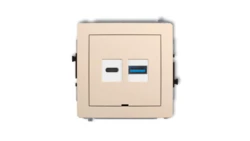 DECO Mechanizm ładowarki USB podwójnej USB C + USB A, 30W max., bez pola opisowego beżowy 1DCUSBBO-10