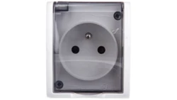 Simon Aquarius Gniazdo hermetyczne pojedyncze z/u IP54 z przesłoną torów i klapką dymną białe AQGZ1z/11a